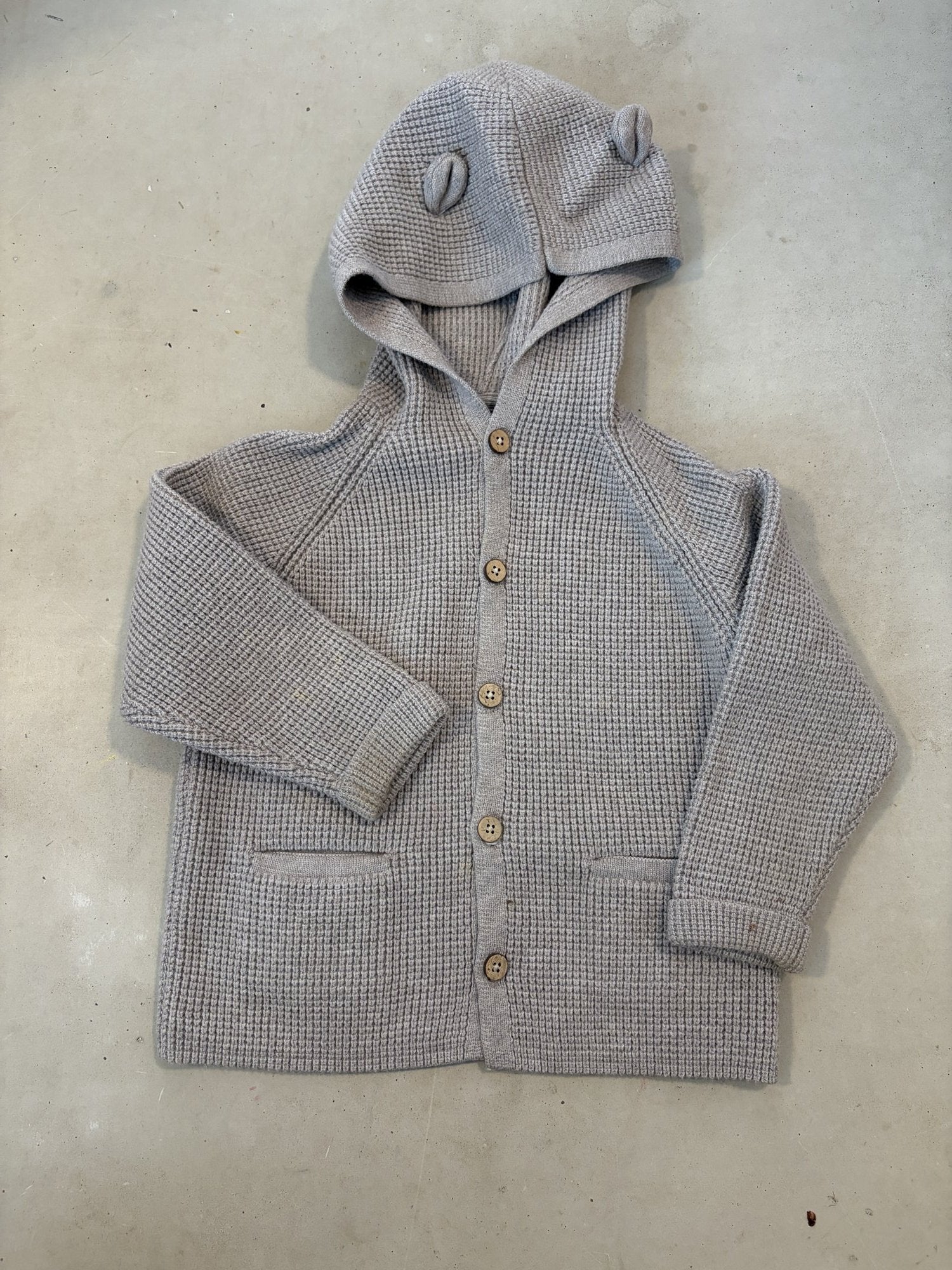 Zara waffle knit hooded cardigan || 12-18m