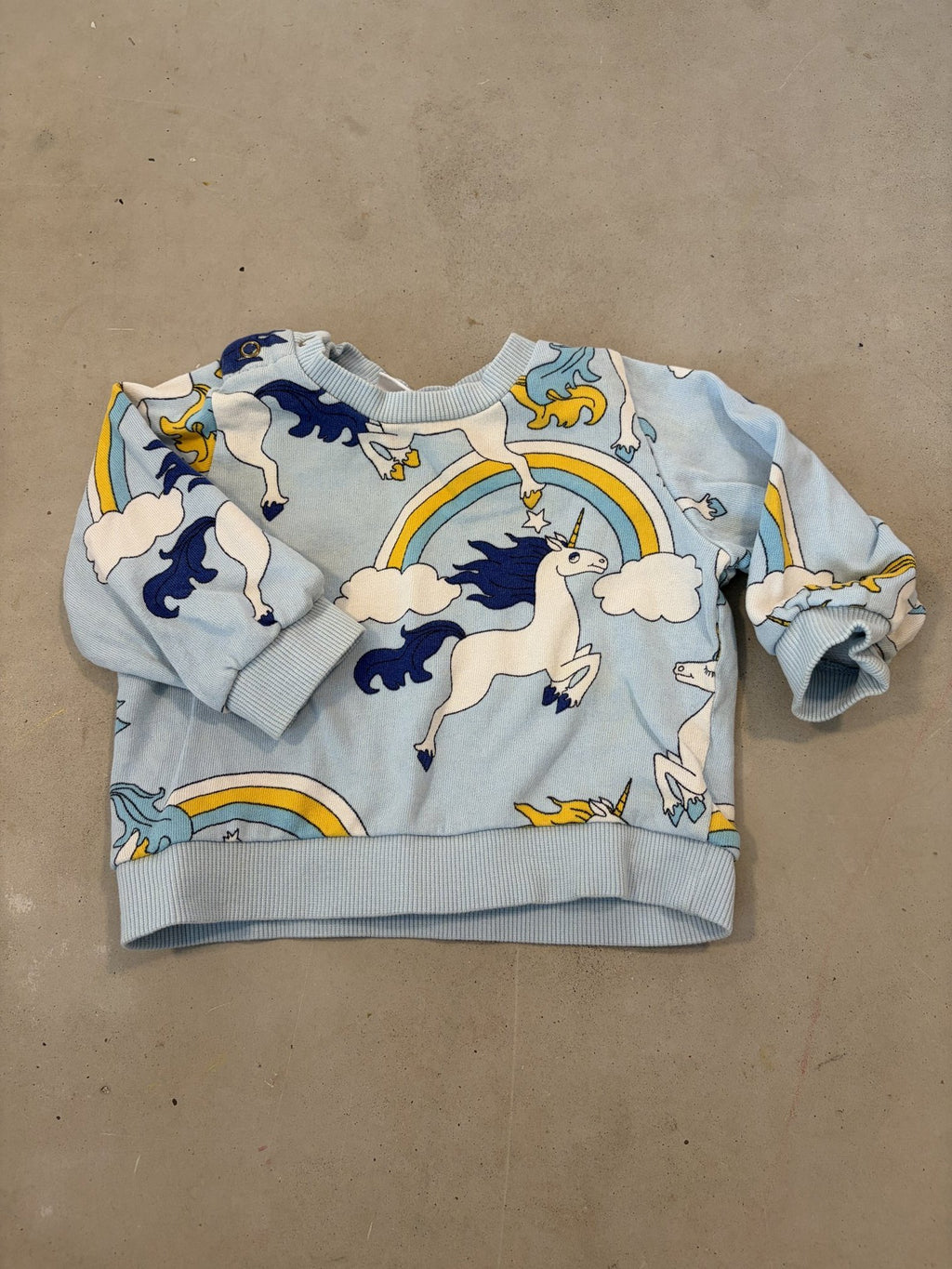 Mini Rodini blue unicorn sweater || 0-6m (euro 56-62)