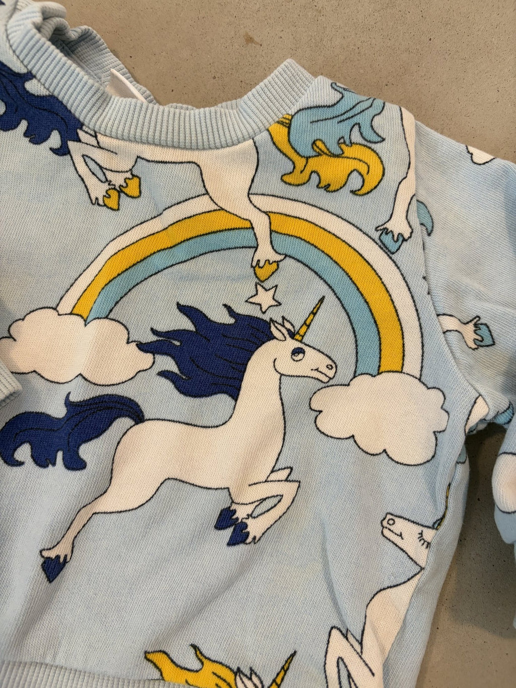 Mini Rodini blue unicorn sweater || 0-6m (euro 56-62)