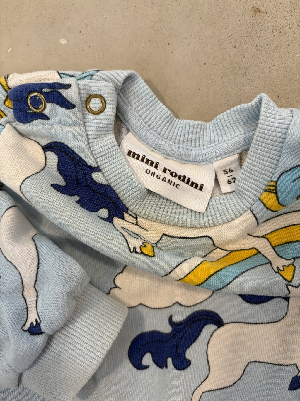 Mini Rodini blue unicorn sweater || 0-6m (euro 56-62)
