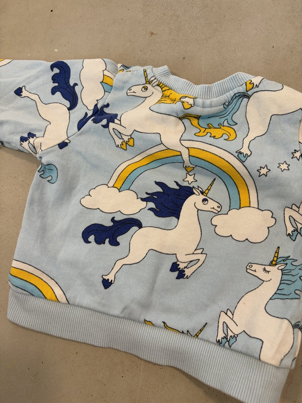Mini Rodini blue unicorn sweater || 0-6m (euro 56-62)